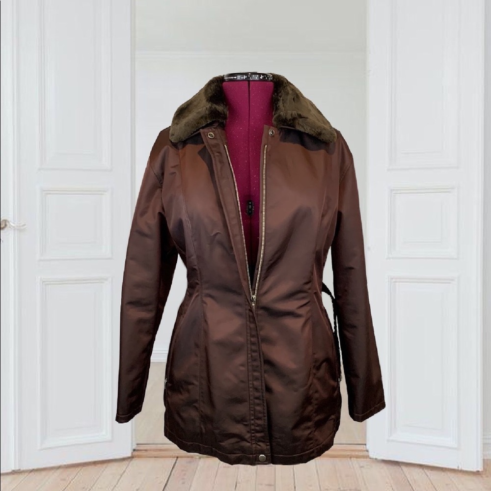 Sanyo New York Vintage Faux Fur Detachable Collar Coat Women's Size L